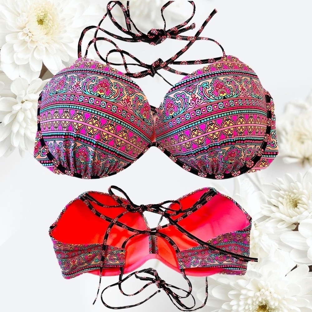 NWOT Shade & Shore ✨38D/XL Push Up Bikini Top RN#64664 Womens Pink Paisley